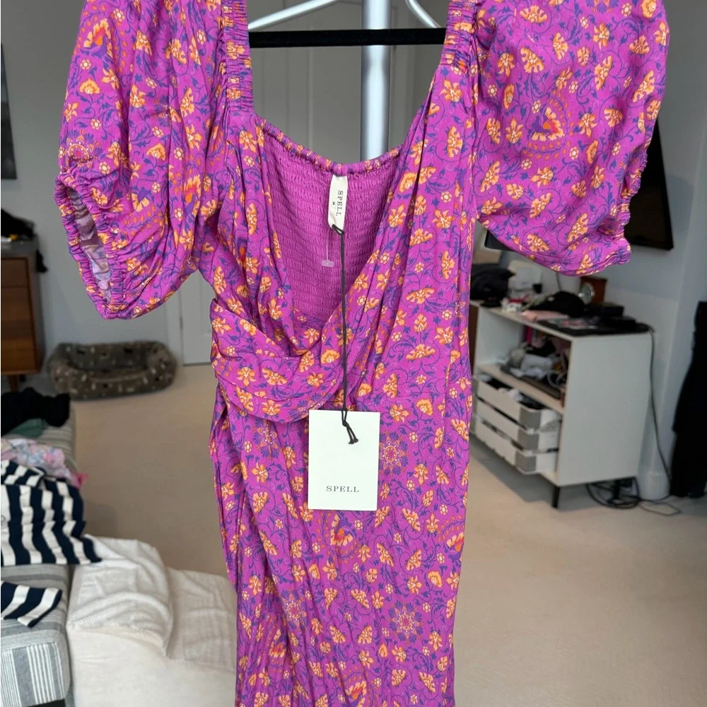 Spell Madame peacock Floral Mini Dress NWT - Picture 2 of 3
